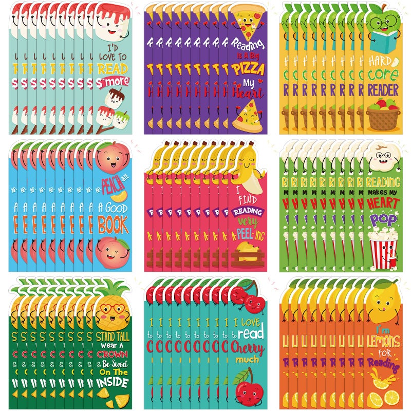 Tinlade 90 Pieces Scratch and Sniff Bookmarks Fruit Scented Bookmarks Classroom 9 Styles Cute Marshmallow Pizza Apple Peach Back to School Stuff for Kids Valentine's Gift Girls Boys Student - Image 1