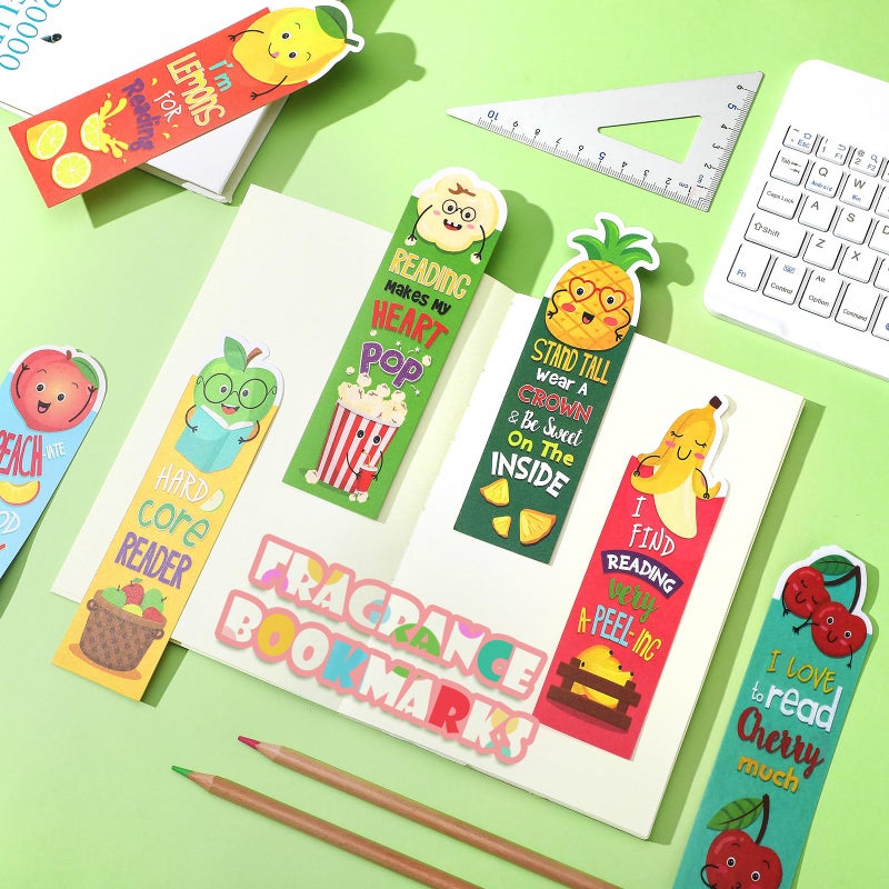 Tinlade 90 Pieces Scratch and Sniff Bookmarks Fruit Scented Bookmarks Classroom 9 Styles Cute Marshmallow Pizza Apple Peach Back to School Stuff for Kids Valentine's Gift Girls Boys Student - Image 4