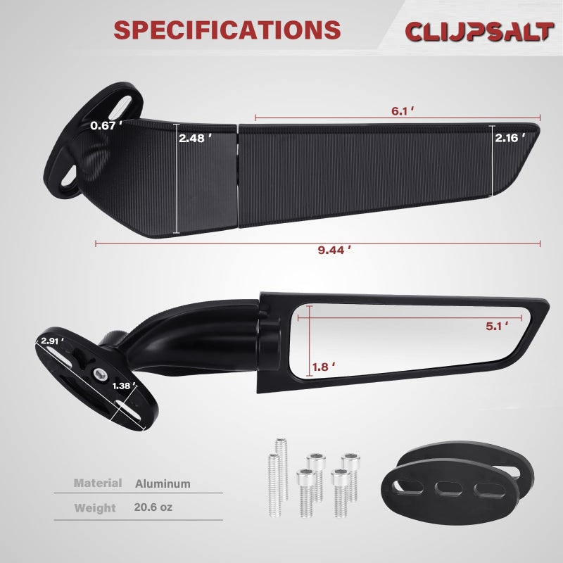 GZDLMoto Angle Wing Rearview Mirror, Racing Motorcycle Adjustable Side Rear View Mirrors, For Honda Kawasaki Suzuki Yamaha Universal Stealth Mirror(Black,Plus Lens) - Image 5