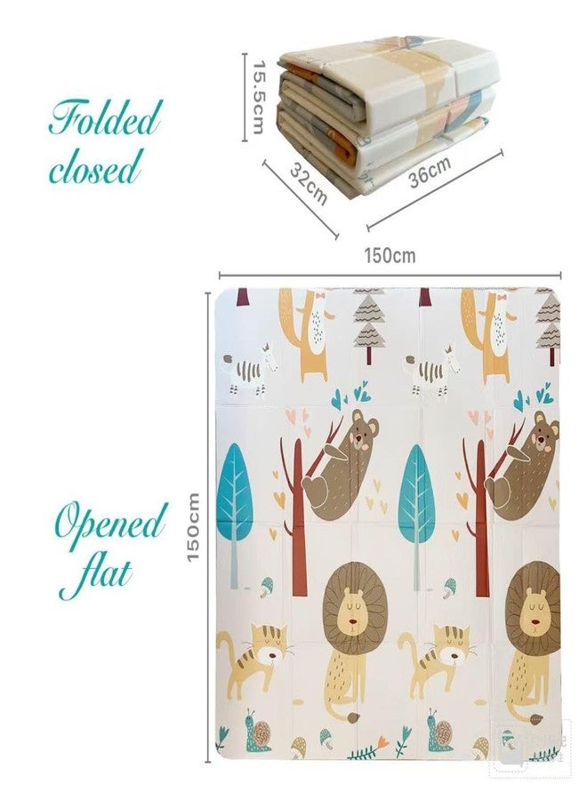 Tarkan Foldable Baby Play Mat with Raised Borders, Soft Foam Double-Sided Crawling Mat, 150 x 150 cm x 8mm, Animal Design, Compact Storage with Bag - Image 3