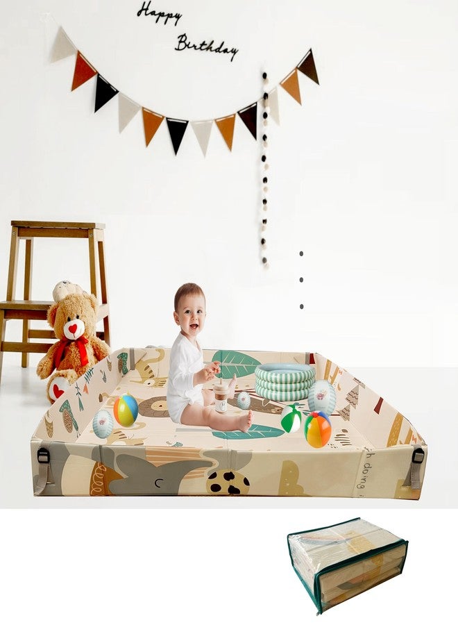Tarkan Foldable Baby Play Mat with Raised Borders, Soft Foam Double-Sided Crawling Mat, 150 x 150 cm x 8mm, Animal Design, Compact Storage with Bag - Image 4