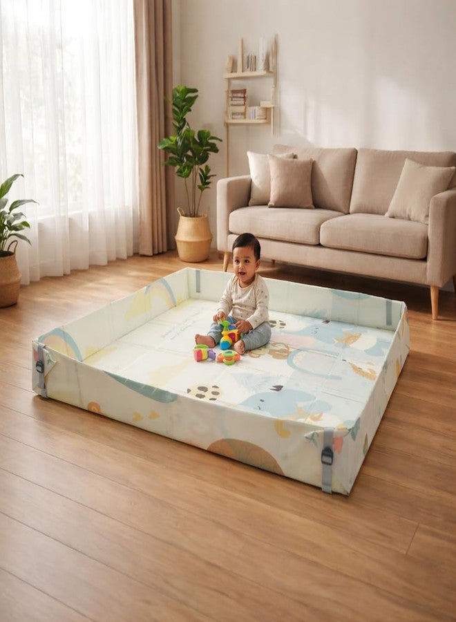 Tarkan Foldable Baby Play Mat with Raised Borders, Soft Foam Double-Sided Crawling Mat, 150 x 150 cm x 8mm, Animal Design, Compact Storage with Bag - Image 1