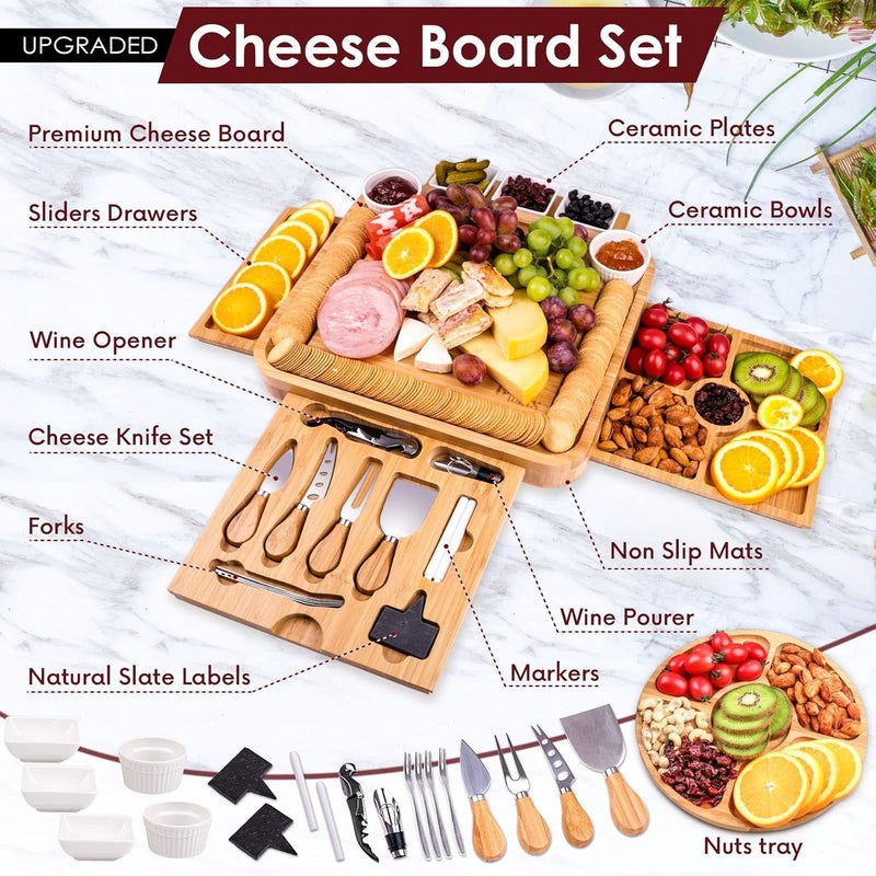 BEAUPLUS Charcuterie Boards Gift Set Bamboo Cheese Board and Knife Set, Cheese Tray Magnetic Charcuterie Boards Set, 15 x 13 x 2 Inch for Cheese Meat Fruit Gift for Birthdays Wedding Registry Housewarming - Image 3