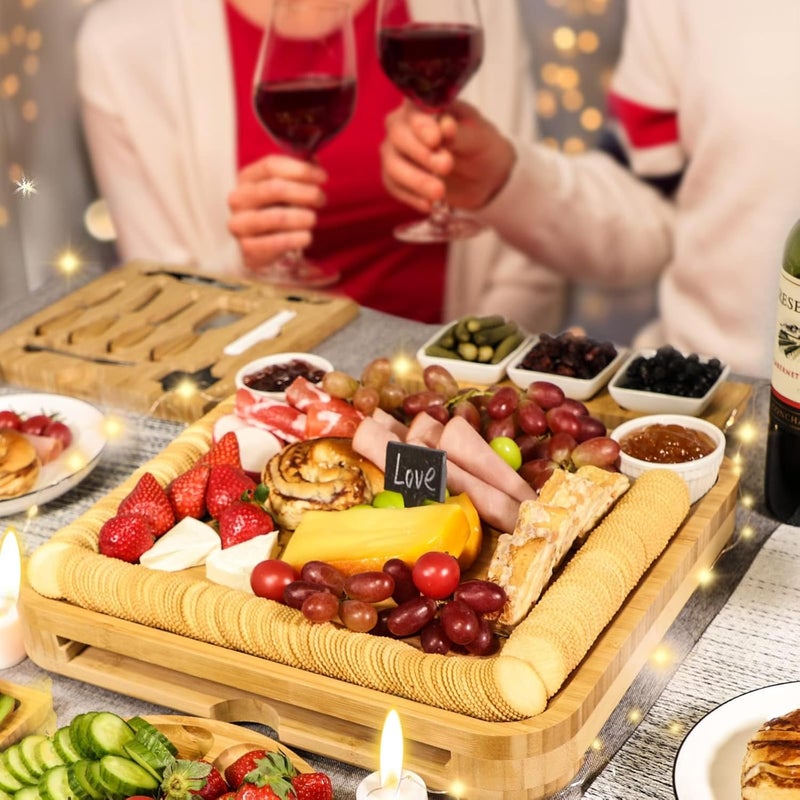 BEAUPLUS Charcuterie Boards Gift Set Bamboo Cheese Board and Knife Set, Cheese Tray Magnetic Charcuterie Boards Set, 15 x 13 x 2 Inch for Cheese Meat Fruit Gift for Birthdays Wedding Registry Housewarming - Image 2
