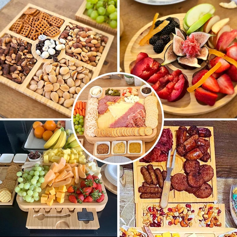 BEAUPLUS Charcuterie Boards Gift Set Bamboo Cheese Board and Knife Set, Cheese Tray Magnetic Charcuterie Boards Set, 15 x 13 x 2 Inch for Cheese Meat Fruit Gift for Birthdays Wedding Registry Housewarming - Image 4