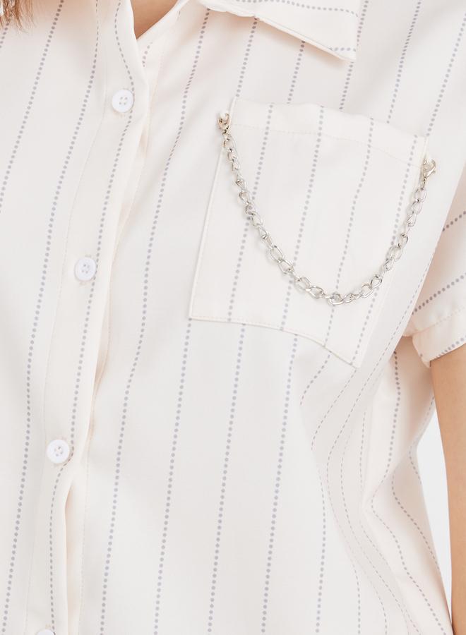 تايك تو طقم قميص بياقة مخططة وتنورة ماكسي - Image 3