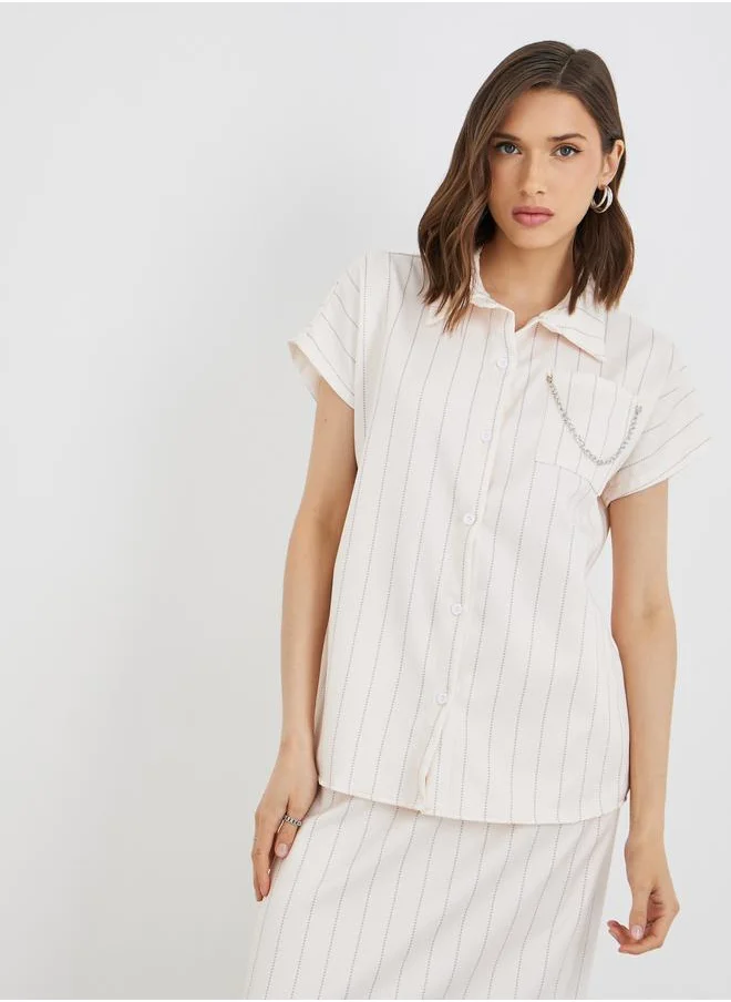 تايك تو Take Two Stripes Spread Collar Shirt with Maxi Skirt Co-Ords