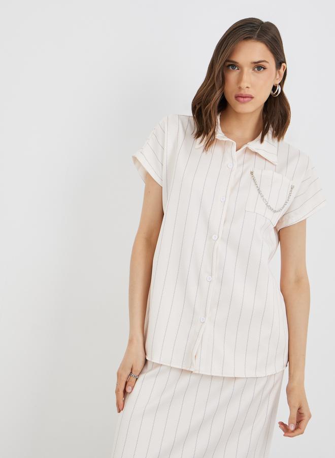 تايك تو طقم قميص بياقة مخططة وتنورة ماكسي - Image 2