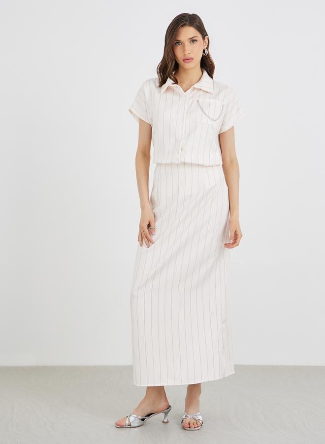 تايك تو طقم قميص بياقة مخططة وتنورة ماكسي - Image 1