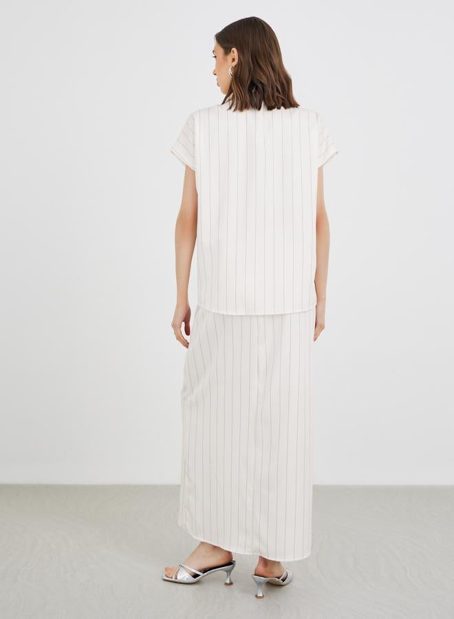 تايك تو طقم قميص بياقة مخططة وتنورة ماكسي - Image 5