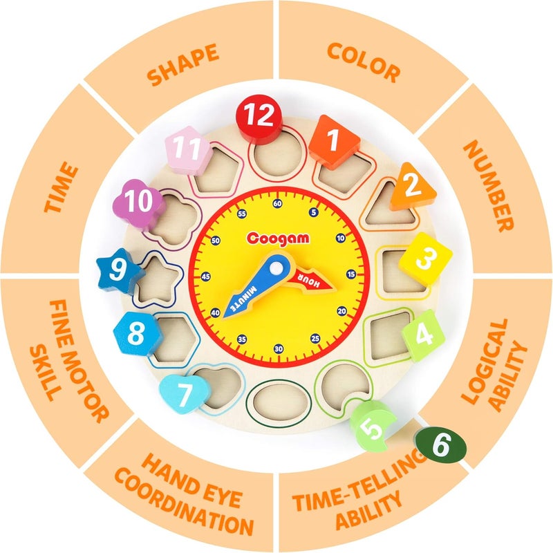 كوجام Wooden Shape Color Sorting Clock Â– Teaching Time Number Blocks Puzzle Stacking Sorter Jigsaw Montessori Early Learning Educational Toy Gift For 1 2 3 Year Old Toddler Baby Kids - Image 5