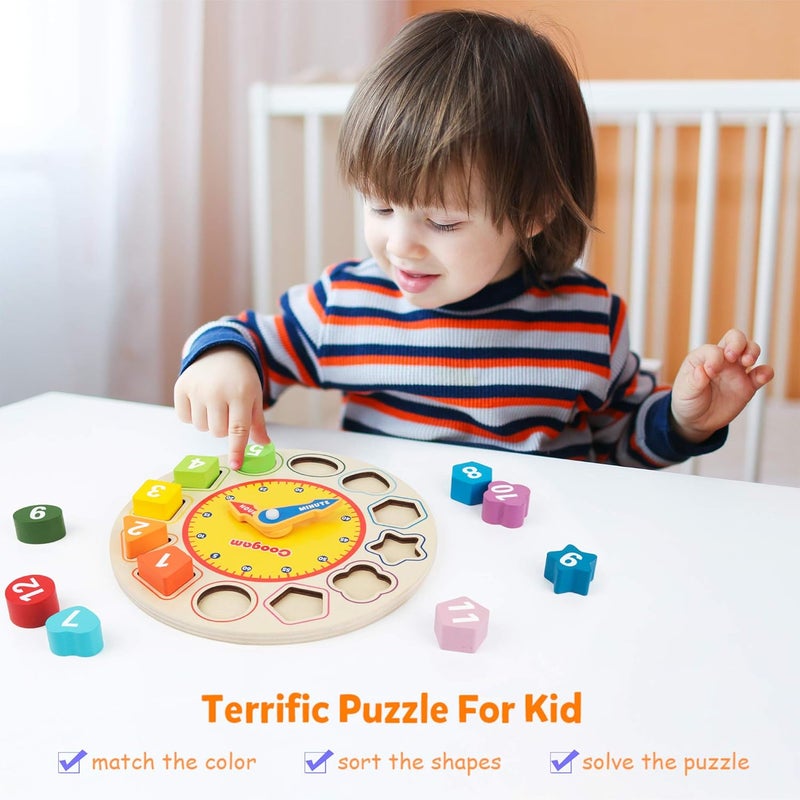 كوجام Wooden Shape Color Sorting Clock Â– Teaching Time Number Blocks Puzzle Stacking Sorter Jigsaw Montessori Early Learning Educational Toy Gift For 1 2 3 Year Old Toddler Baby Kids - Image 4