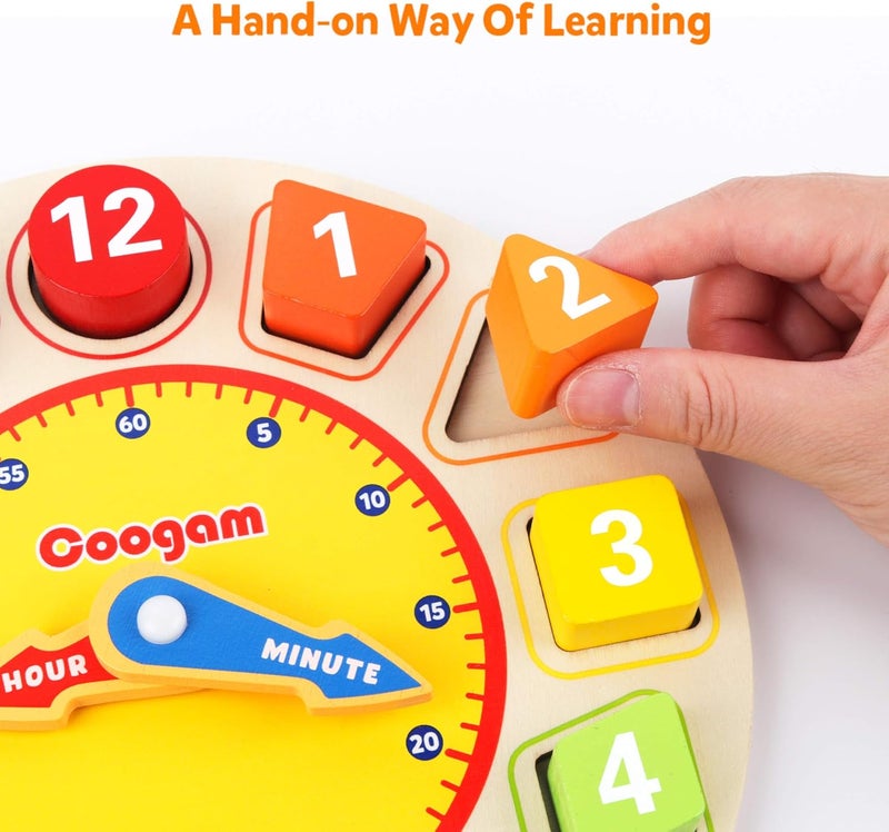 كوجام Wooden Shape Color Sorting Clock Â– Teaching Time Number Blocks Puzzle Stacking Sorter Jigsaw Montessori Early Learning Educational Toy Gift For 1 2 3 Year Old Toddler Baby Kids - Image 2