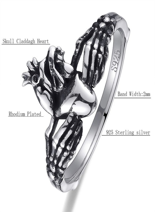 AVECON Claddagh Rings for Women, Gothic Skeleton Hands with Anatomical Heart Skull Stackable Statement Ring, Unique Jewelry Gift, Size 9 - Image 2