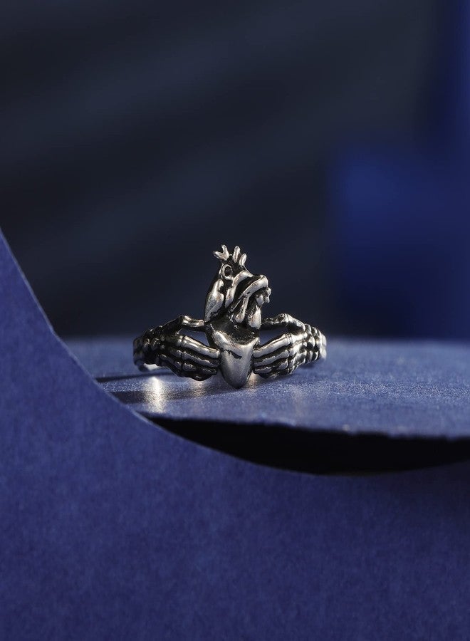 AVECON Claddagh Rings for Women, Gothic Skeleton Hands with Anatomical Heart Skull Stackable Statement Ring, Unique Jewelry Gift, Size 9 - Image 3