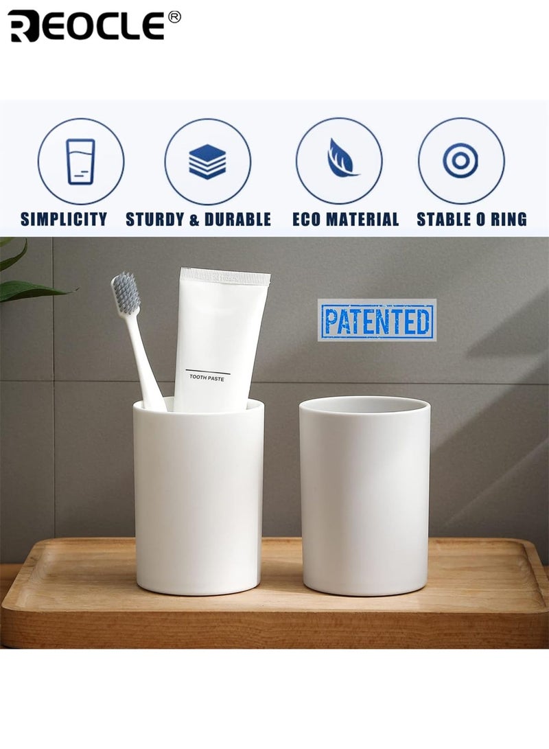 ريوكل 2 قطعة كوب كوب الحمام قابلة لإعادة الاستخدام أكواب فرشاة أسنان غير قابلة للكسر سهلة التنظيف أكواب غسول الفم البلاستيكية حامل فرشاة الأسنان للحمام للاستخدام اليومي تنظيم الحمام المنزلي مثالي للعائلات البالغين والأطفال - Image 2