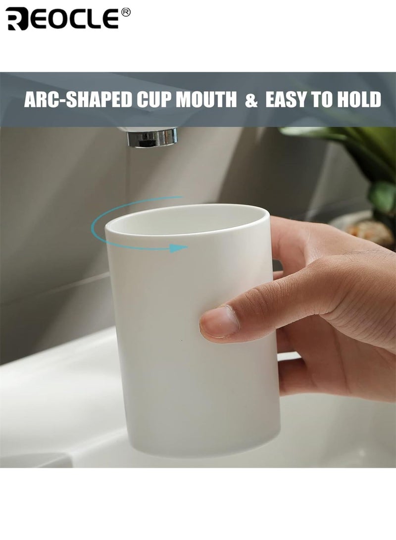 ريوكل 2 قطعة كوب كوب الحمام قابلة لإعادة الاستخدام أكواب فرشاة أسنان غير قابلة للكسر سهلة التنظيف أكواب غسول الفم البلاستيكية حامل فرشاة الأسنان للحمام للاستخدام اليومي تنظيم الحمام المنزلي مثالي للعائلات البالغين والأطفال - Image 4