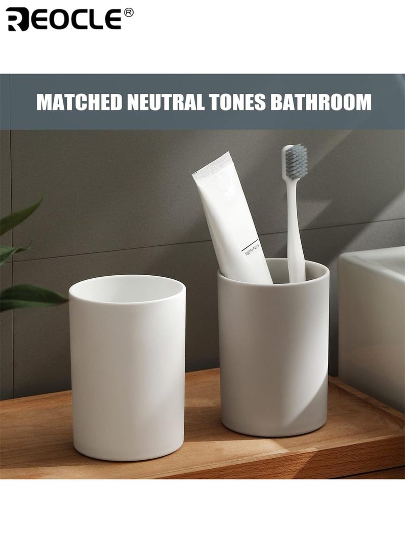 ريوكل 2 قطعة كوب كوب الحمام قابلة لإعادة الاستخدام أكواب فرشاة أسنان غير قابلة للكسر سهلة التنظيف أكواب غسول الفم البلاستيكية حامل فرشاة الأسنان للحمام للاستخدام اليومي تنظيم الحمام المنزلي مثالي للعائلات البالغين والأطفال - Image 5