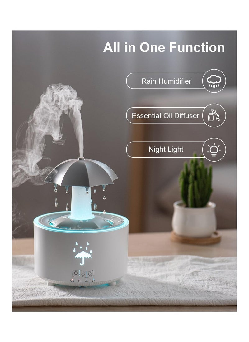 JAJEEK Rain Umbrella Humidifier & Aroma Diffuser with Soothing Rain Sounds, Water Drip Effect, 7 Colors Mood Light, Timer and Auto-Off, Ideal for Relaxation, Sleep, Home, Bedroom, Desk(white) - Image 3