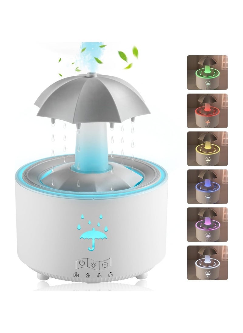 JAJEEK Rain Umbrella Humidifier & Aroma Diffuser with Soothing Rain Sounds, Water Drip Effect, 7 Colors Mood Light, Timer and Auto-Off, Ideal for Relaxation, Sleep, Home, Bedroom, Desk(white) - Image 1