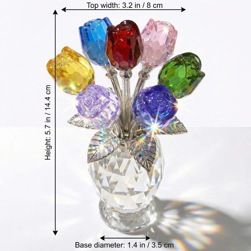 Rotroyce Elegant Crystal Rose Figurine with Gift Box â€“ 7 Colorful K9 Glass Roses Floral Sculpture, Handmade Everlasting Flower Decor, Romantic Gift for Valentineâ€™s Day, Motherâ€™s Day, Wedding, Anniversary - Image 3