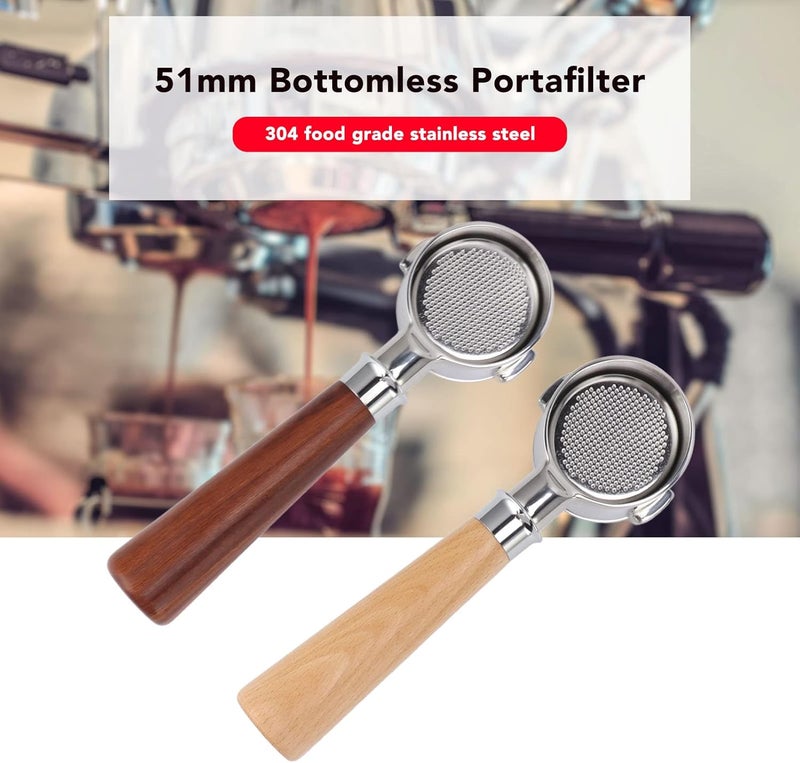 Fdit 51mm Bottomless Portafilter 2 Ear, Stainless Steel Portafilter for EC0310 & Coffee Machines, Detachable Design for - Professional Extraction Tool (Type A2 Beech Wood) - Image 4