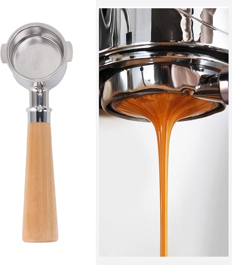 Fdit 51mm Bottomless Portafilter 2 Ear, Stainless Steel Portafilter for EC0310 & Coffee Machines, Detachable Design for - Professional Extraction Tool (Type A2 Beech Wood) - Image 3