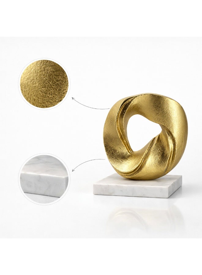 Handmade Gold Abstract Sculpture with Marble Base, Modern Decor Accent - Image 3