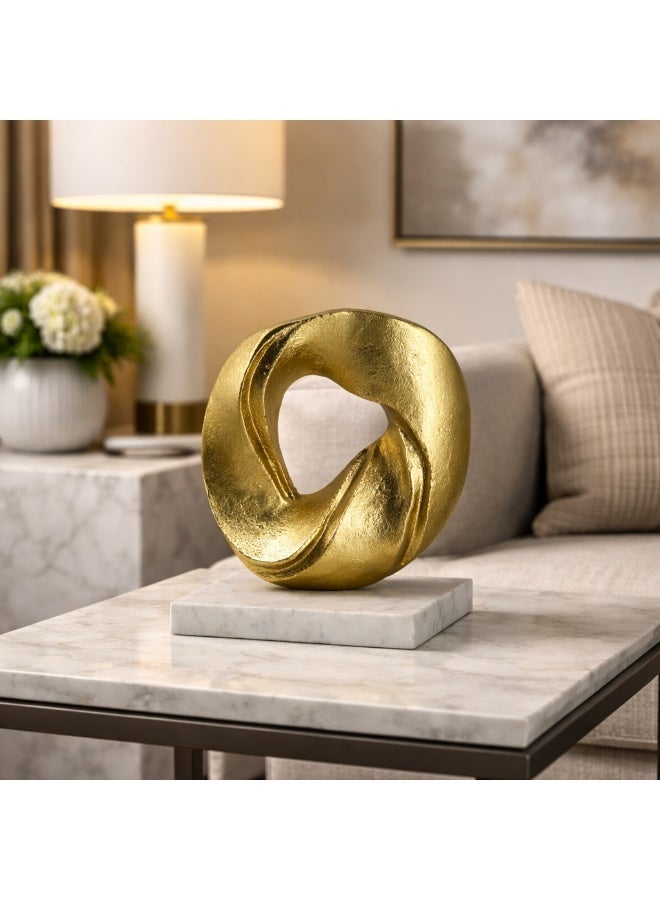 Handmade Gold Abstract Sculpture with Marble Base, Modern Decor Accent - Image 1