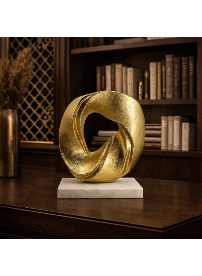 Handmade Gold Abstract Sculpture with Marble Base, Modern Decor Accent - Image 2