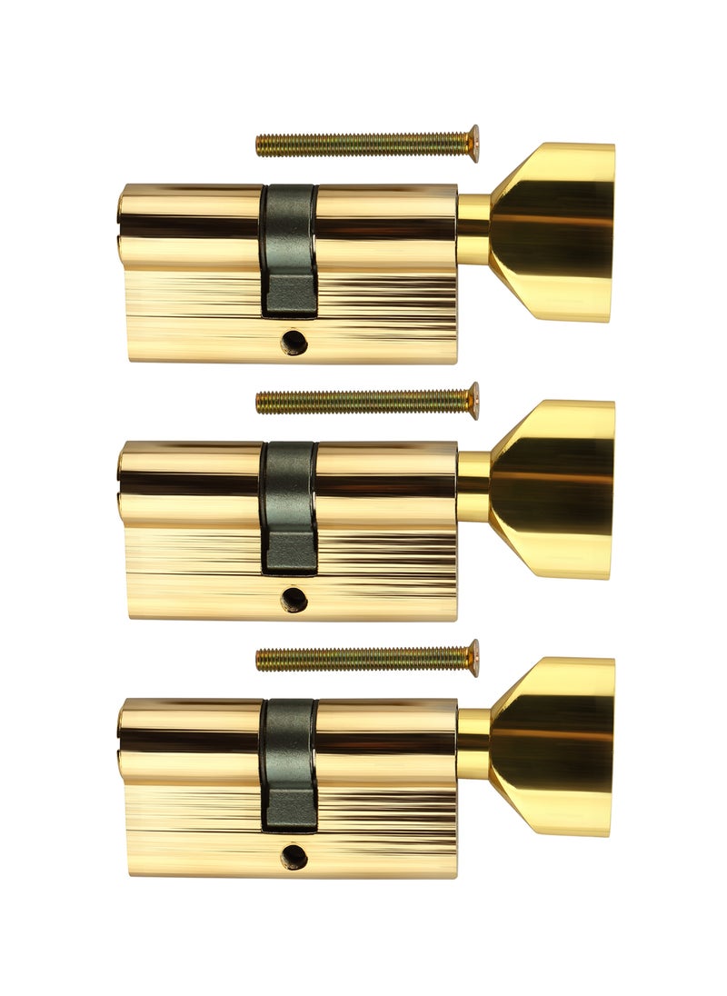 LAWAZIM Thumbturn Cylinder Lock with Handle Set of 3 -60mm, Gold - Steel Keyless and Latch Operation for Interior Doors, Bathrooms, Wooden, Metal Doors with Anti-Snap, Anti-Pick, Anti-Drill Protection  - Image 1