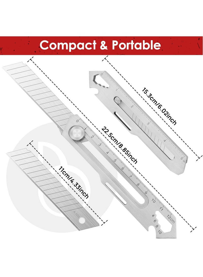 2 Pcs Utility Knife, Stainless Steel Retractable Box Cutter, Multifunctional Utility Knife with 10 Pcs Replaceable Blades for Office, Home, School