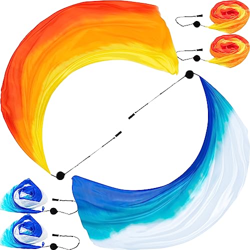 Jenaai 4 Sets 7874 x 315 Inches 2 x 08 M Belly Dance Colorful Veil Poi Scarf Poi Streamer with Poi Balls Silk Poi for Stage Props - Image 1