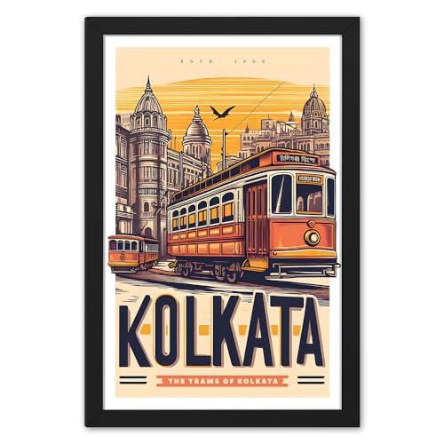 Ritwika's Modern Wall Art Of Kolkata City Cultural, Historical and Most Popular Place - Original Artwork Poster Framed Painting | Perfect For Home Decor and Gift | Size 9.5 x 13.5 Inch, Set of 1 - Image 1