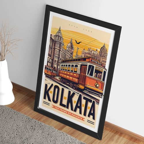 Ritwika's Modern Wall Art Of Kolkata City Cultural, Historical and Most Popular Place - Original Artwork Poster Framed Painting | Perfect For Home Decor and Gift | Size 9.5 x 13.5 Inch, Set of 1 - Image 3