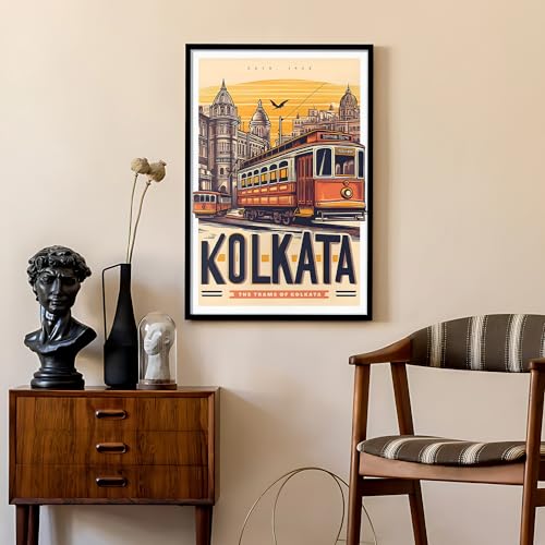 Ritwika's Modern Wall Art Of Kolkata City Cultural, Historical and Most Popular Place - Original Artwork Poster Framed Painting | Perfect For Home Decor and Gift | Size 9.5 x 13.5 Inch, Set of 1 - Image 5