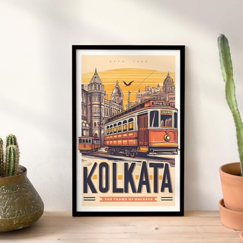 Ritwika's Modern Wall Art Of Kolkata City Cultural, Historical and Most Popular Place - Original Artwork Poster Framed Painting | Perfect For Home Decor and Gift | Size 9.5 x 13.5 Inch, Set of 1 - Image 4