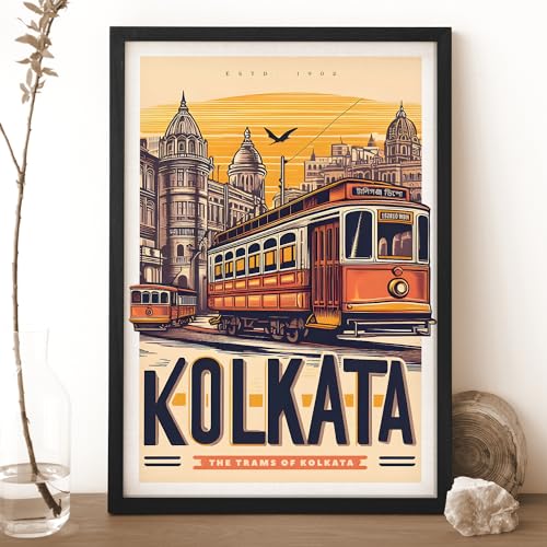 Ritwika's Modern Wall Art Of Kolkata City Cultural, Historical and Most Popular Place - Original Artwork Poster Framed Painting | Perfect For Home Decor and Gift | Size 9.5 x 13.5 Inch, Set of 1 - Image 2