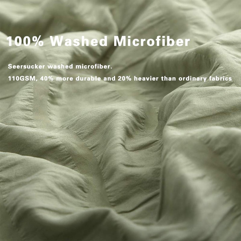 AveLom Green Duvet Cover Queen(90 x 90 inches), 3 Pieces (1 Duvet Cover, 2 Pillow Cases),Seersucker Tripe Soft Washed Microfiber, Textured Duvet Cover Set with Zipper Closure, Corner Ties - Image 3