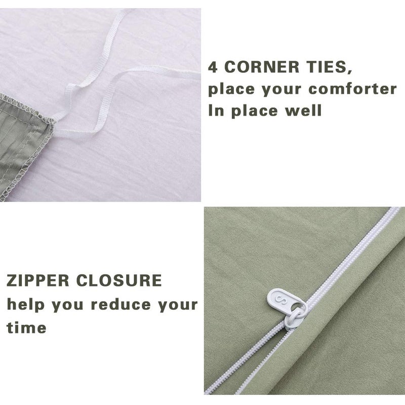 AveLom Green Duvet Cover Queen(90 x 90 inches), 3 Pieces (1 Duvet Cover, 2 Pillow Cases),Seersucker Tripe Soft Washed Microfiber, Textured Duvet Cover Set with Zipper Closure, Corner Ties - Image 4