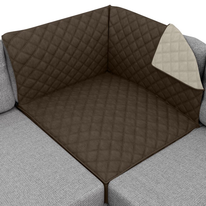 PATENTED SECTIONAL SLIP COVER LARGE CUSHION PROTECTOR REVERSIBLE STAIN DOG TEAR RESISTANT SLIPCOVER QUILTED MICROFIBER 30X30IN SEAT WASHABLE COVERS FOR DOGS PETS KIDS CHOCOLATE BEIGE