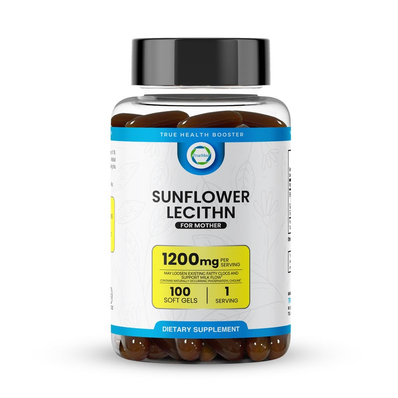 TRUEMED Sunflower Lecithin 1200 mg Milk Flow SoyFree NonGMO Support for Breastfeeding Moms Unblocks Clogged Milk Ducts Brain Nerve Liver Health PhospholipidRich for Mother 100 Softgel