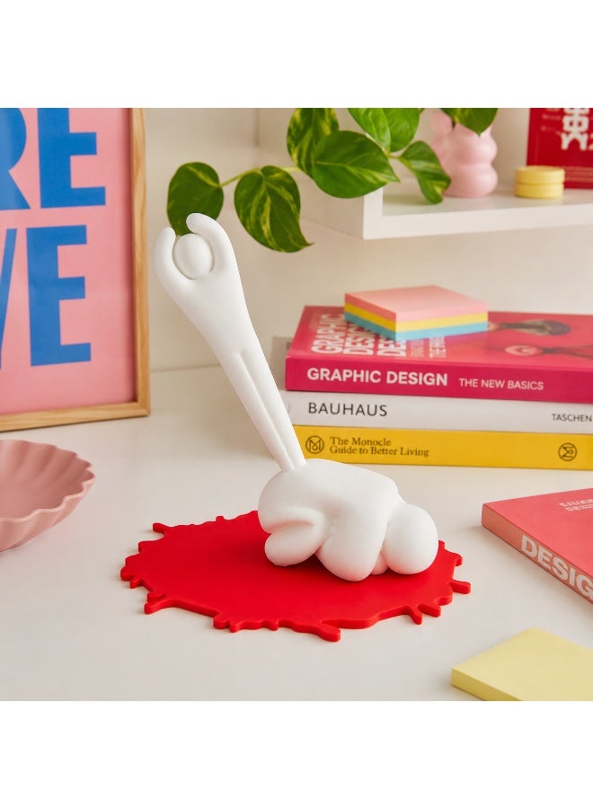 NAYATOPIA Meccha Chameleon Pen Holder with Red Splash Base, BIC-Compatible Decorative Desk Accessory, White and Red - Image 3