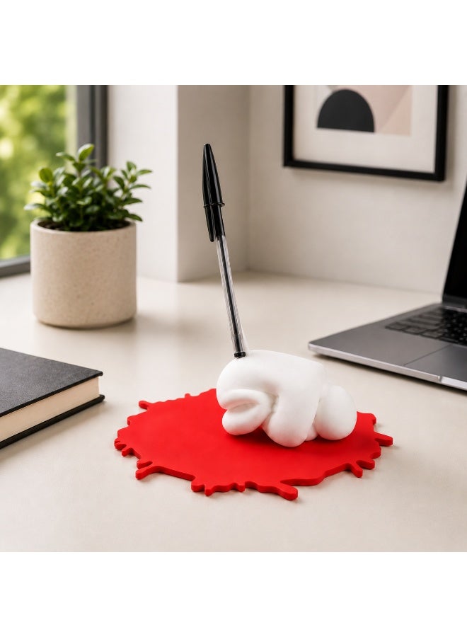 NAYATOPIA Meccha Chameleon Pen Holder with Red Splash Base, BIC-Compatible Decorative Desk Accessory, White and Red - Image 5