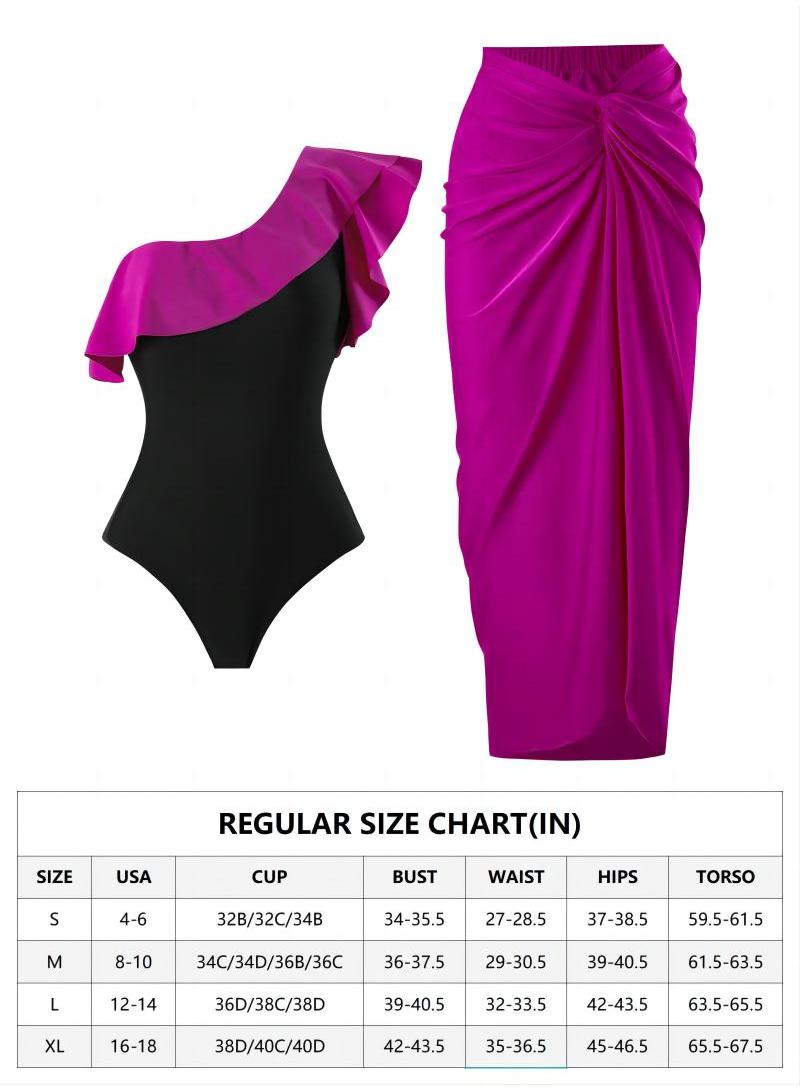Y&D 2-Piece Women One Shoulder Swimsuit with Skirt Holiday Beach Dress Female Retro Swimwear Vintage Surf Wear Summer - Image 2