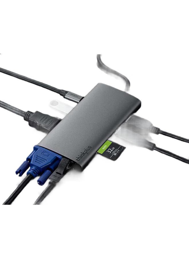 thinkpad Lenovo Type-C Docking Station Usb-C To Hdmi And Vga Adapter Usb Splitter Gigabit Ethernet Port Pd Fast Charging Sd/Tf Card Reader Laptop Expansion Dock Lc10 - Image 1