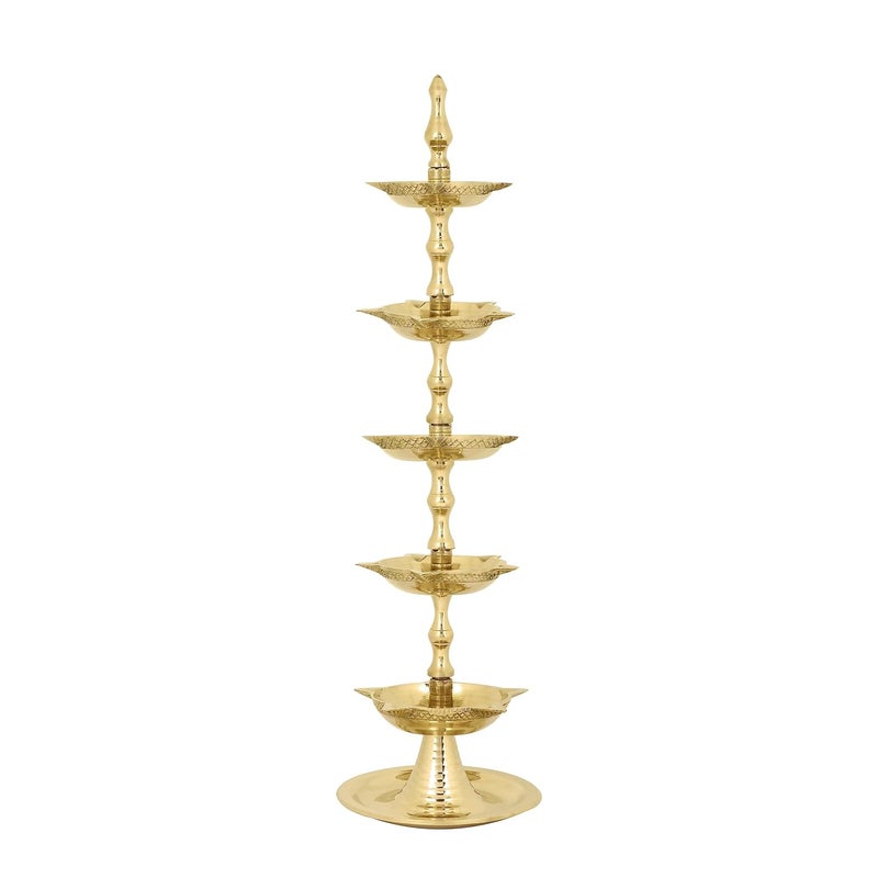 CRAFTSMAN Craftsman Diwali GiftDiwali Deepawali Decoration Handmade Indian Heavy Brass 5 Steps Panchmahal Diya Lamp Engraved 5 in 1 Adjustable Dia with Beautiful Peacock on topIndian Gift Items - Image 3