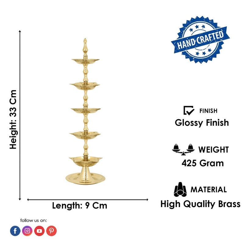 CRAFTSMAN Craftsman Diwali GiftDiwali Deepawali Decoration Handmade Indian Heavy Brass 5 Steps Panchmahal Diya Lamp Engraved 5 in 1 Adjustable Dia with Beautiful Peacock on topIndian Gift Items - Image 2