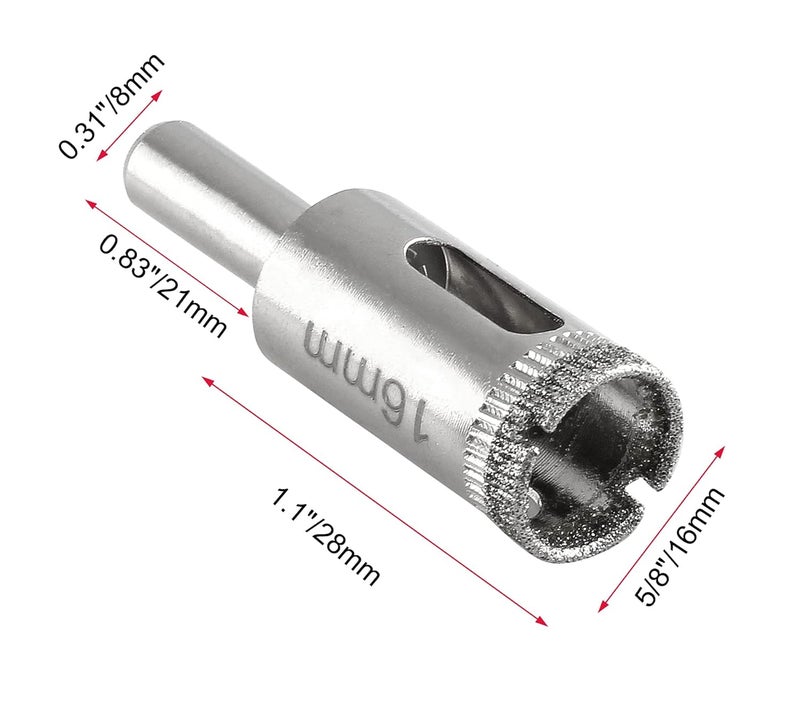 Luomorgo 5Pcs 16mm/5/8 inch Diamond Hole Saw, 1.1 inch Cutting Depth Diamond Drill Bits for Glass Ceramic Marble Porcelain Tile Granite Quartz Gemstone - Image 2