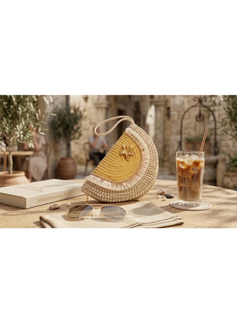 Golden Starfish Straw Clutch Bag - Image 3